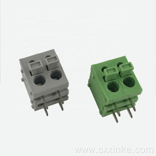 90 degree 5.0mm pitch green and gray spring PCB terminal block connector with buttons